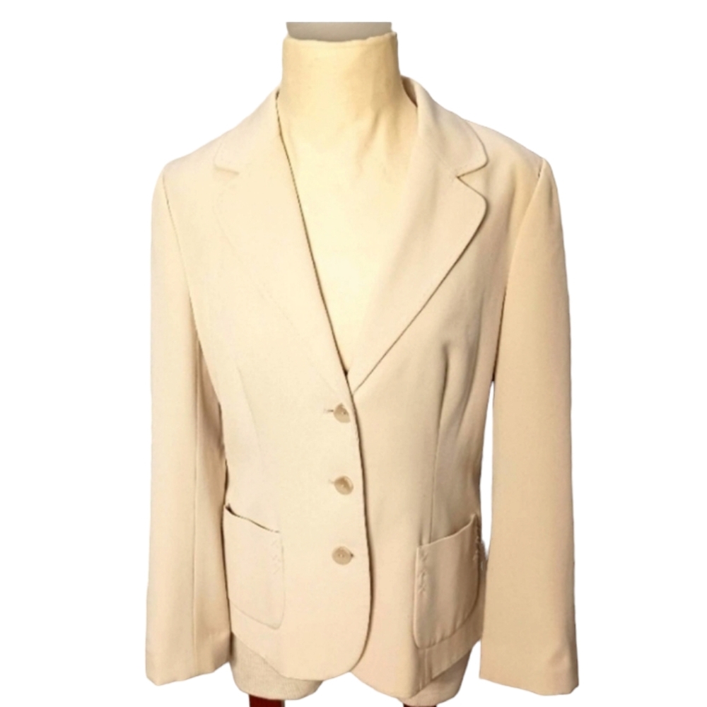 Atelier Blazer Jacket Size 10 Cream Beige Modern Fitted Career Front Pockets